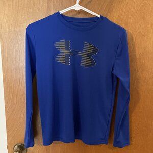Under Armour Royal Blue Long Sleeve Shirt Boys Size Medium Heat Gear Loose Fit
